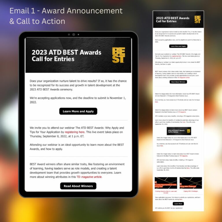 2023 ATD Best Award series — email 1, Call for Entries