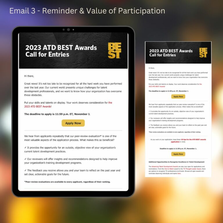 2023 ATD Best Award series — email 3, deadline approaching