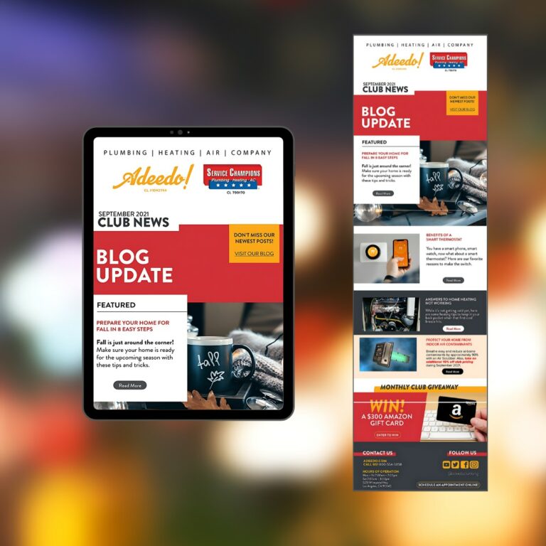 Service Champions Club newsletter — multi-device mockup 1